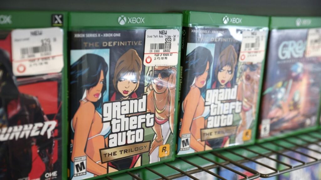 Grand Theft Auto The Trilogy by Take-Two Interactive Software Inc is seen for sale in a store in Manhattan, New York City, U.S., February 7, 2022. (Reuters/Andrew Kelly)