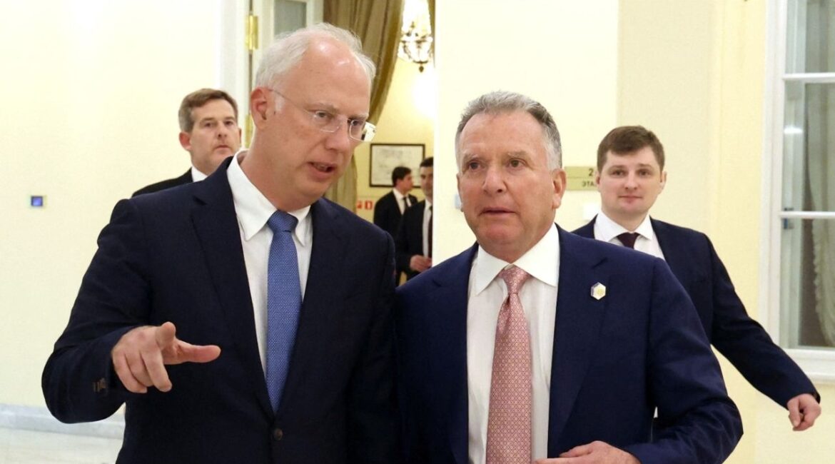 Head of the Russian Direct Investment Fund and Russian special presidential envoy for economic cooperation with foreign countries, Kirill Dmitriev, talks to U.S. President Donald Trump's special envoy Steve Witkoff during a meeting in Saint Petersburg, Russia April 11, 2025. (Reuters File)