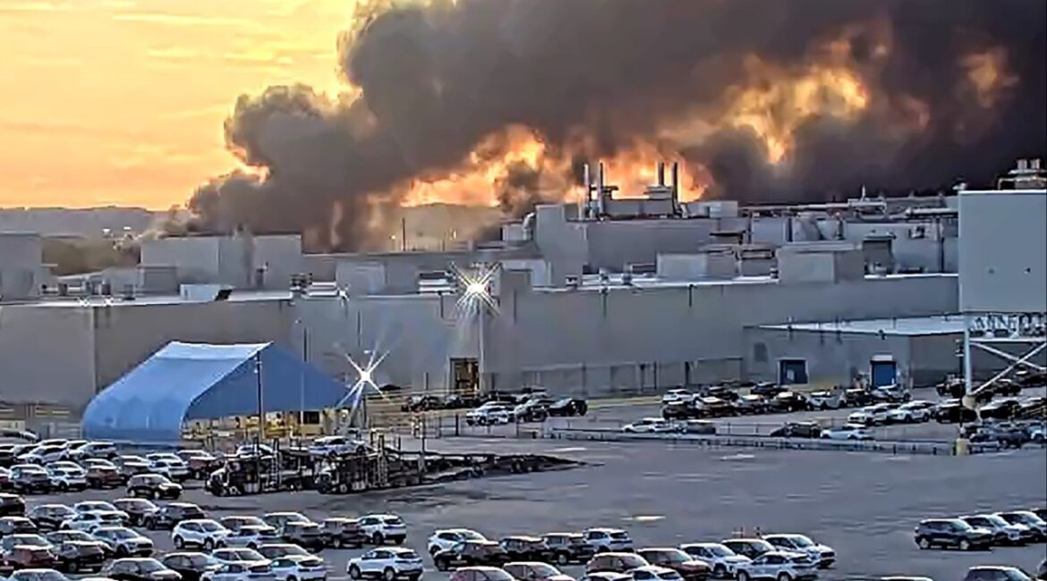 In an image provided by the Kentucky Transportation Cabinet, the aftermath of a plane crash near the Louisville Muhammad Ali International Airport in Louisville, Ky., on Tuesday, Nov. 4, 2025. Data from Flightradar24, a tracking platform, showed that a UPS plane, a McDonnell Douglas MD-11F, bound for Honolulu took off from the airport shortly after 5 p.m. and it reached an altitude of just 175 feet before swiftly descending. (Kentucky Transportation Cabinet via The New York Times)