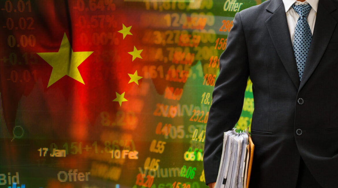 Composite image of Chinese stock market and American investor