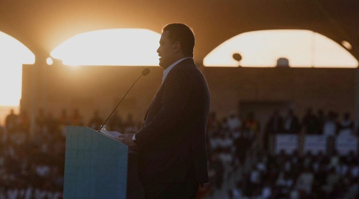Iraqi Prime Minister Mohammed Shia al-Sudani attends an election rally for the Reconstruction and Development Coalition ahead of the upcoming Iraqi parliamentary elections in Najaf, Iraq, November 2, 2025. (Reuters/Alaa al-Marjani)
