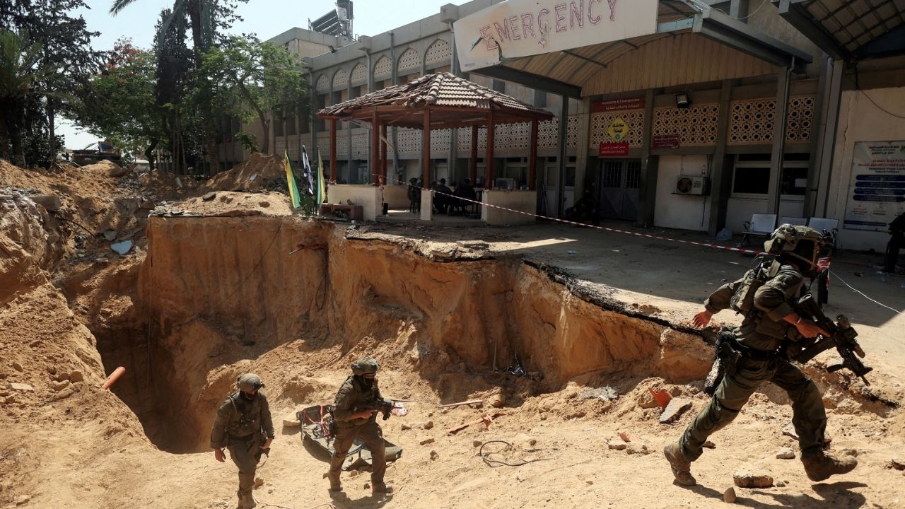 Israeli soldiers walk out from a tunnel underneath the European Hospital in Khan Younis at the Gaza Strip, amid the ongoing ground operation of the Israeli army against Palestinian Islamist group Hamas, June 8, 2025. (Reuters File)
