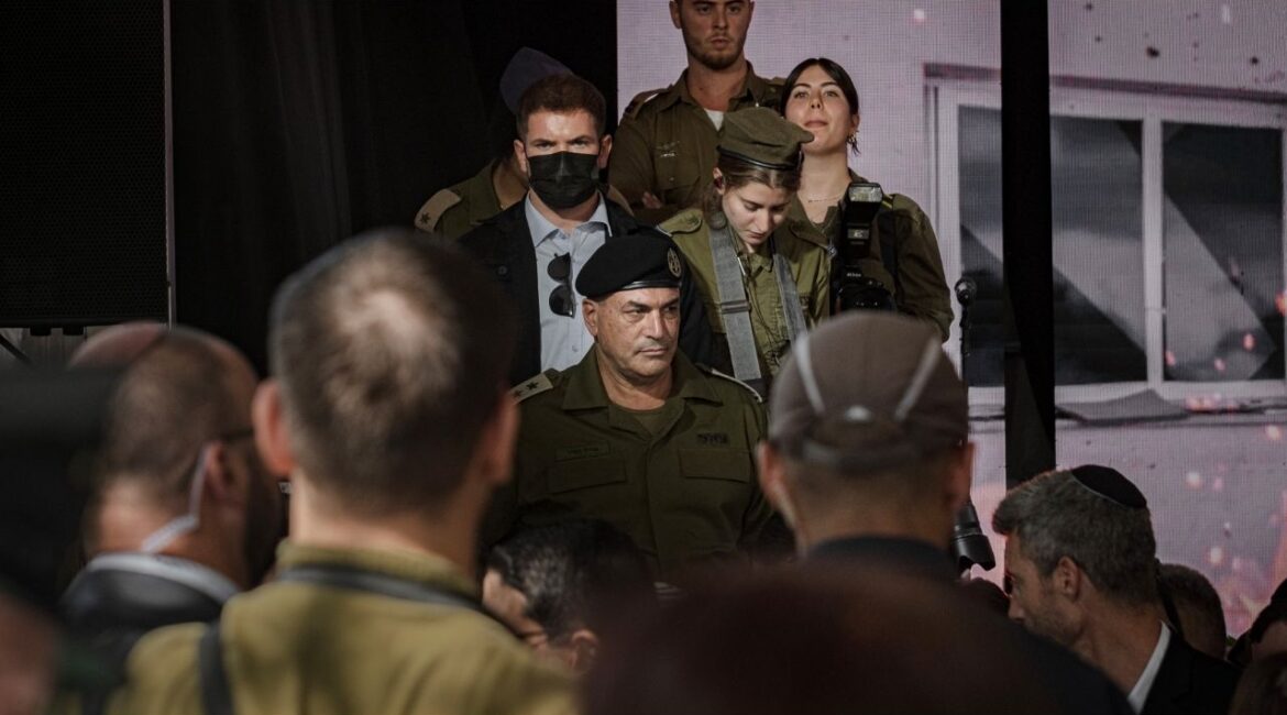 Lt. Gen. Eyal Zamir at a ceremony for soldiers and security personnel in Jerusalem on Oct. 16, 2025. About a dozen people were told they face dismissal or discipline for mistakes tied to the deadly Hamas-led attack that set off the war in Gaza. (Amit Elkayam/The New York Times)