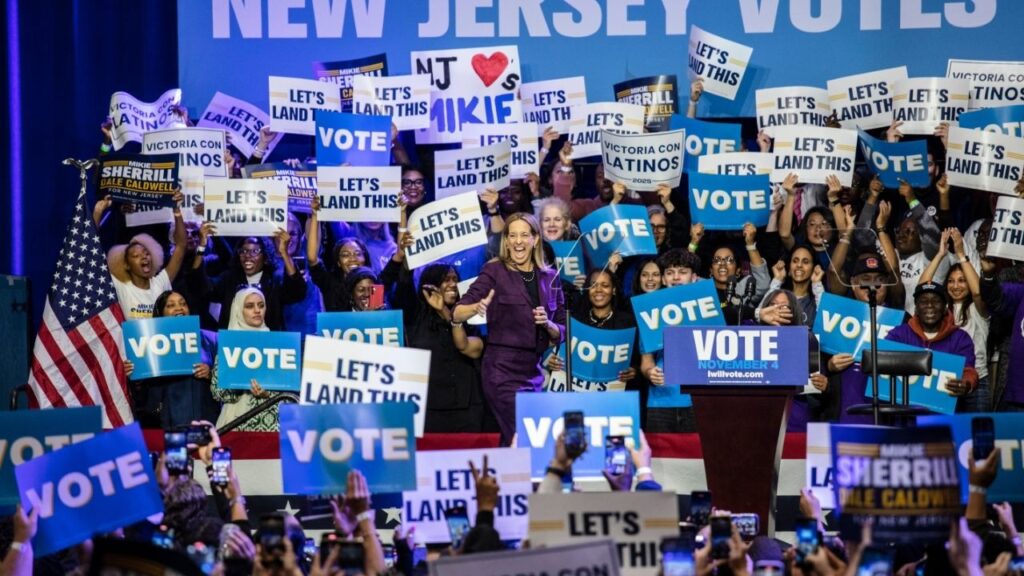 Mikie Sherrill at a campaign event in Newark, N.J., Nov. 1, 2025. Sherrill won the governor’s race in New Jersey, in part with large Hispanic support. (Bryan Anselm/The New York Times)