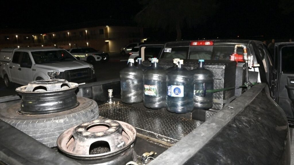 On Nov. 6, 2025, and Nov. 7, 2025, Kern County deputies arrested four suspects accused of stealing diesel fuel and using skimming devices for fraudulent credit card transactions at a truck stop in Buttonwillow. (Kern County SO)