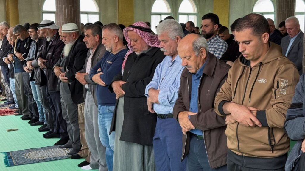Palestinians attend Friday prayers in a mosque following an attack that local Palestinians said was carried out by Israeli settlers, in the village of Deir Istiya near Salfit in the Israeli-occupied West Bank November 14, 2025. (Reuters/Sinan Abu Mayzer)