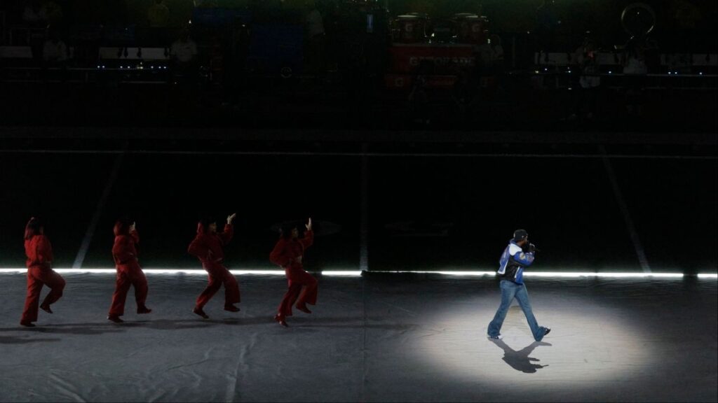 Philadelphia Eagles v Kansas City Chiefs - Caesars Superdome, New Orleans, Louisiana, United States - February 9, 2025 Kendrick Lamar performs during the halftime show. (Reuters/Evelyn Hockstein)