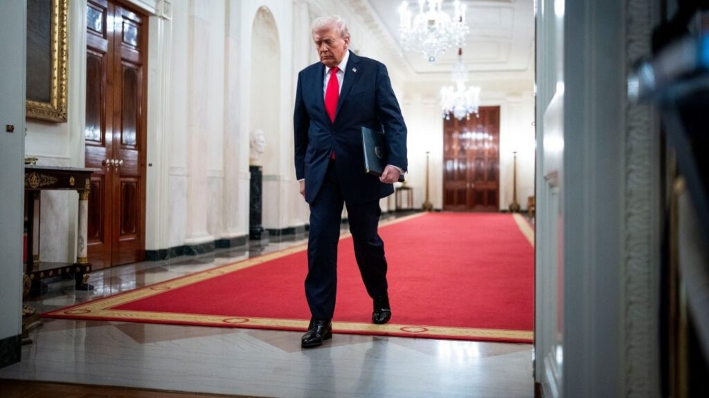 President Donald Trump at the White House on Oct. 15, 2025. Trump has emphatically denied any involvement in or knowledge of Jeffrey Epstein’s sex-trafficking operation. (Doug Mills/The New York Times)