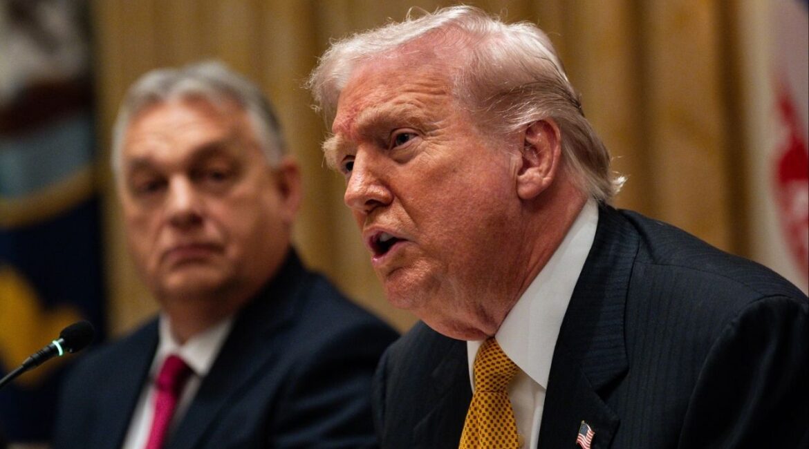 President Donald Trump speaks during a bilateral lunch with Hungarian Prime Minister Viktor Orban in the Cabinet Room of the White House in Washington, Nov. 7, 2025. President Trump has been dining with billionaires and he has taken a keen interest in crises overseas, leading to fears that he is drifting away from his more populist stances. (Tierney L. Cross/The New York Times)