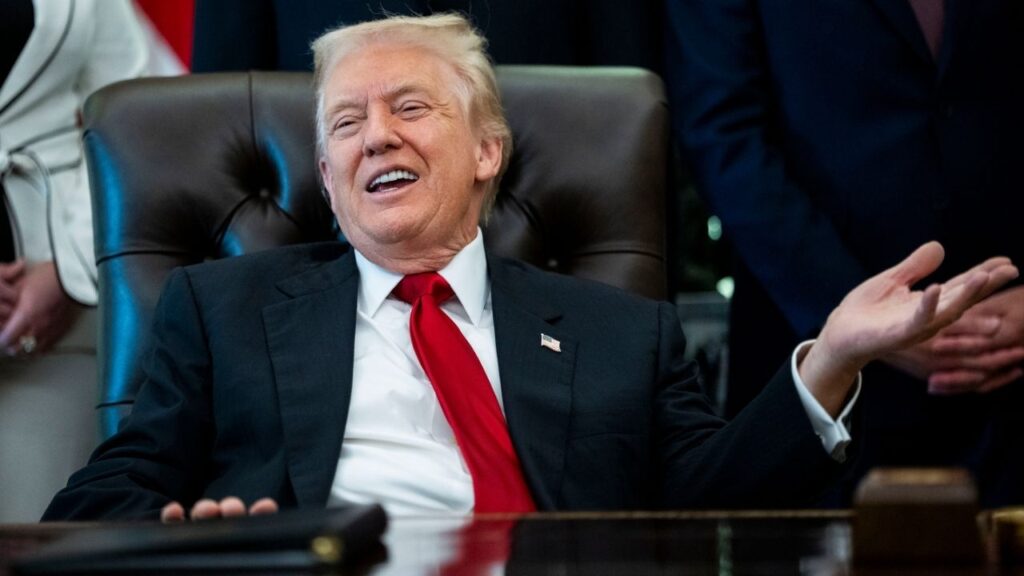 President Donald Trump speaks during an announcement of a drug prices deal in the Oval Office of the White House in Washington, on Thursday, Nov. 6, 2025. President Trump has taken actions no previous administration ever took during a shutdown. (Doug Mills/The New York Times)