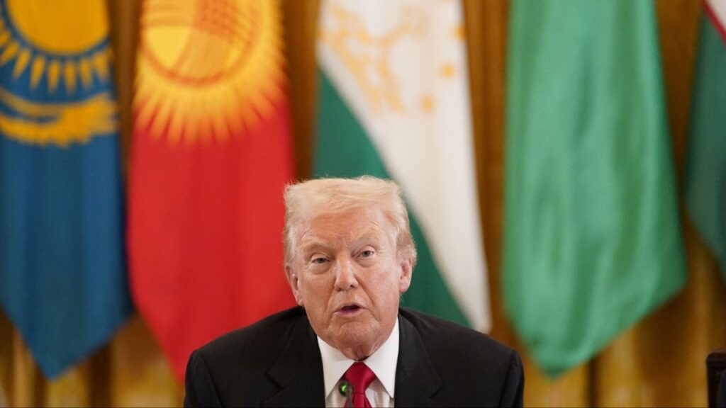 President Donald Trump speaks during dinner with the leaders of the C5+1Central Asian countries of Kazakhstan, Kyrgyzstan, Tajikistan, Turkmenistan, and Uzbekistan, in the East Room of the White House in Washington, D.C., U.S., November 6, 2025. (Reuters/Nathan Howard)
