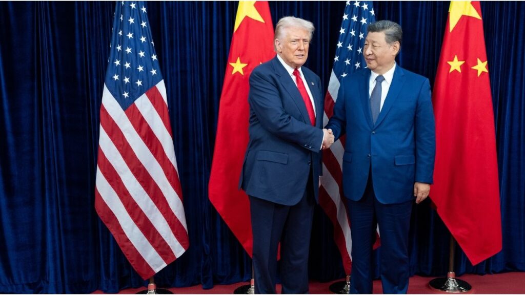 President Donald Trump with Xi Jinping, China’s leader, in Busan, South Korea, Oct. 30, 2025. President Trump said he had accepted an invitation from China’s leader to visit Beijing in April. (Haiyun Jiang/The New York Times)