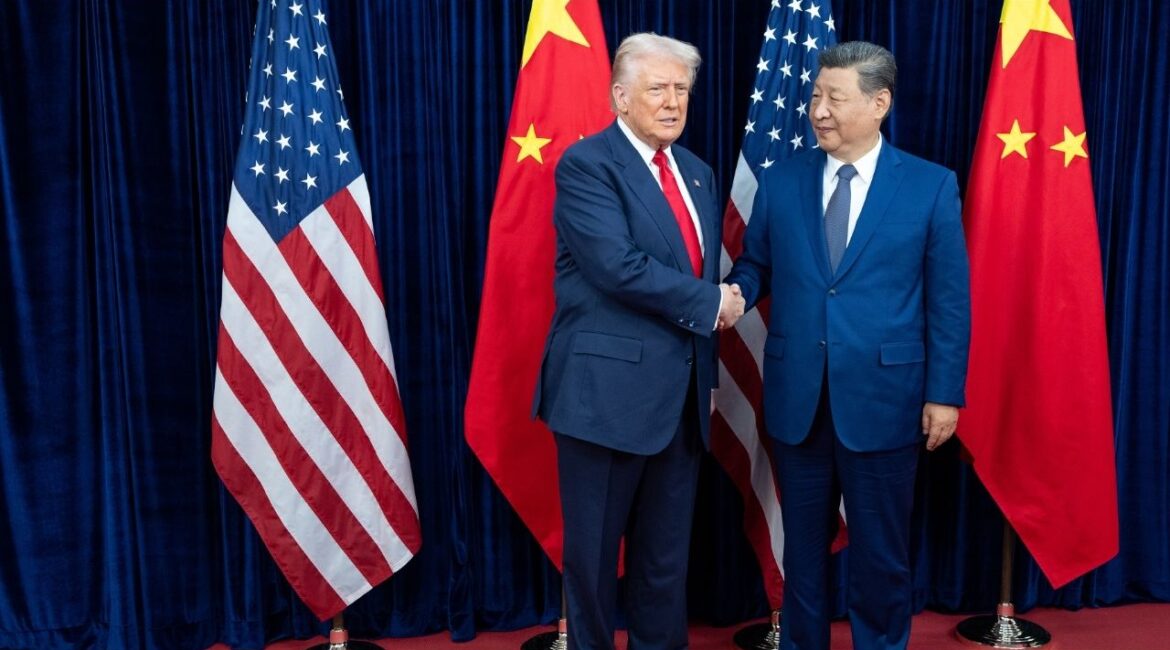 President Donald Trump with Xi Jinping, China’s leader, in Busan, South Korea, Oct. 30, 2025. President Trump said he had accepted an invitation from China’s leader to visit Beijing in April. (Haiyun Jiang/The New York Times)