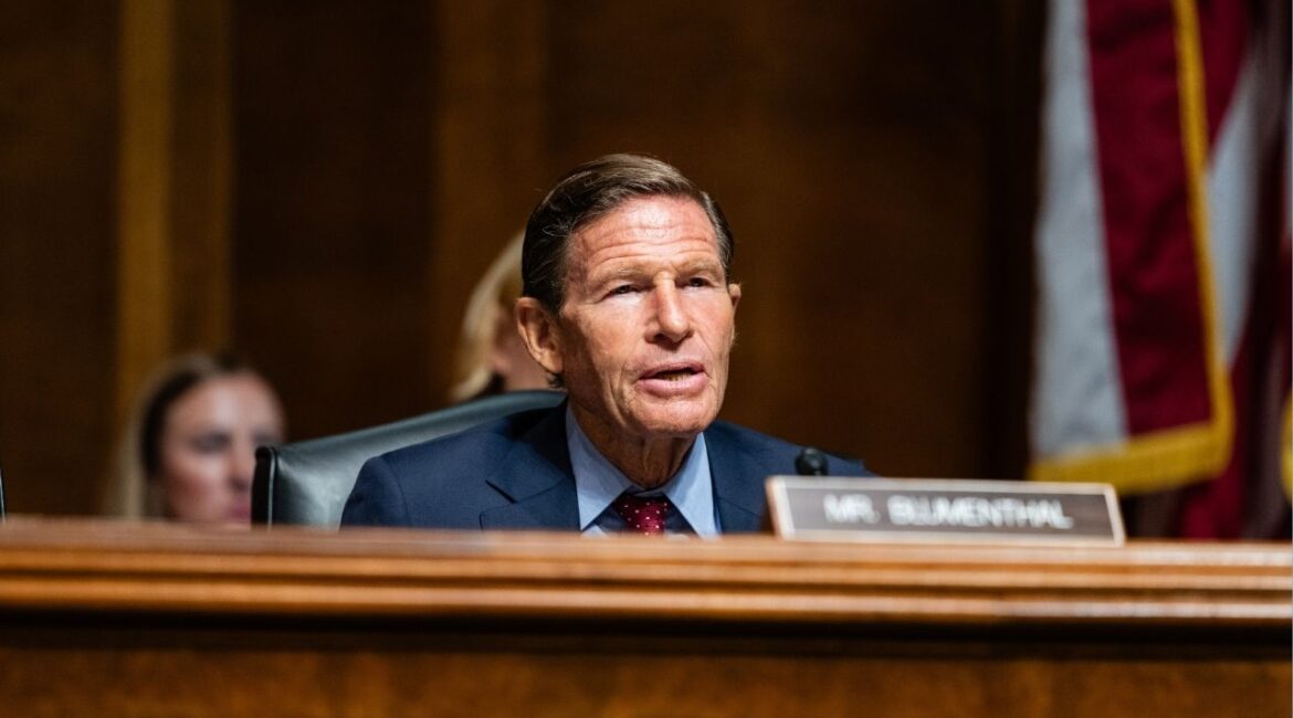 Sen. Richard Blumenthal (D-Conn.) speaks during a hearing in Washington, Sept. 16, 2025. Blumenthal is asking a handful of business interests about their donations to President Trump’s ballroom project, and why they were not disclosed by the White House. (Eric Lee/The New York Times)