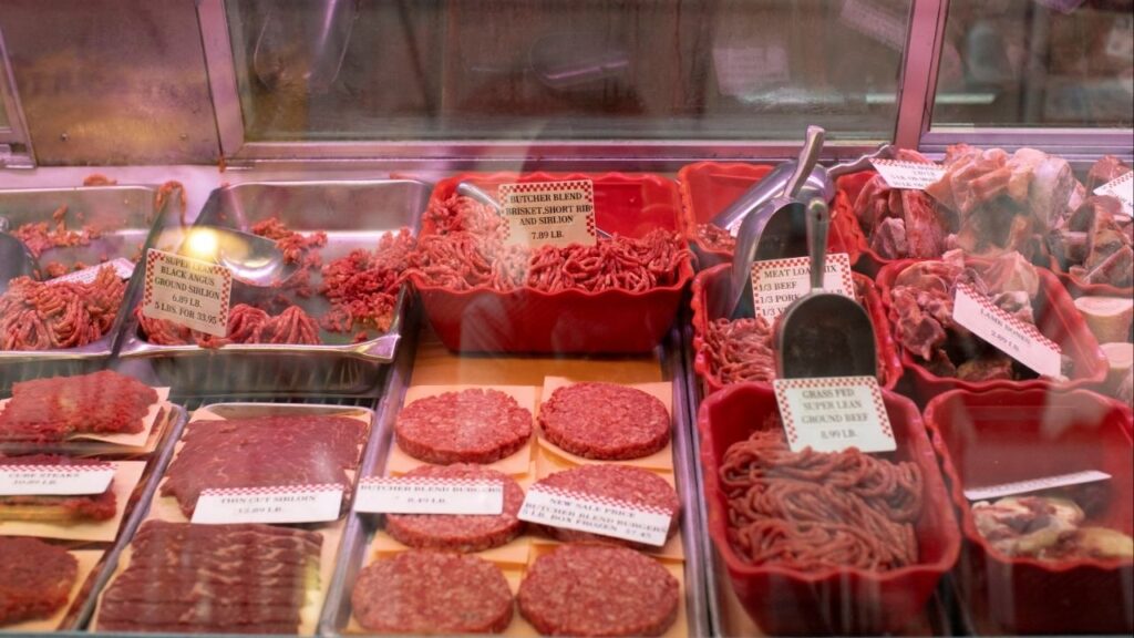 Several ground beef options are displayed in a butcher’s case at Eastern Market in Washington, U.S., August 14, 2024. (Reuters File)