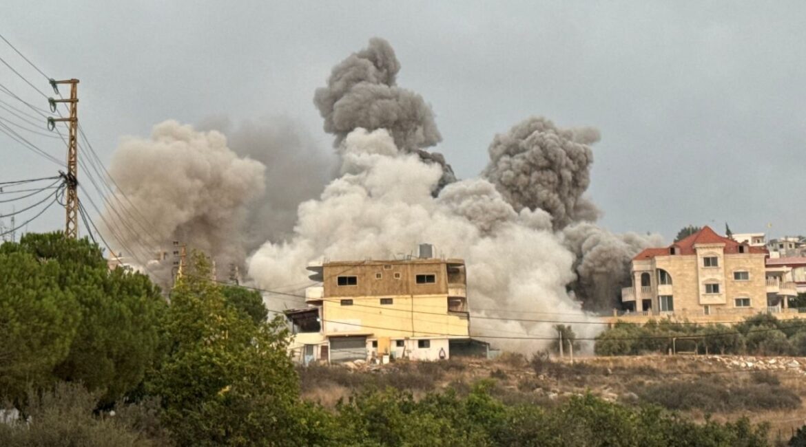Smoke rises after Israeli strikes following Israeli military's evacuation orders, in Tayr Debba, southern Lebanon November 6, 2025. (Reuters/Ali Hankir)