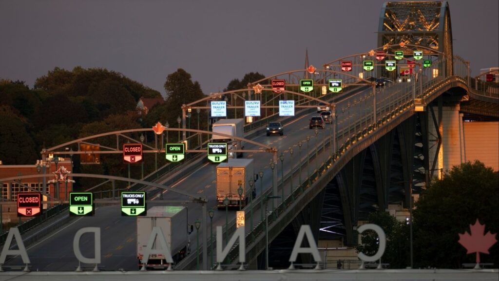 The Peace Bridge port of entry between Canada and the U.S. in Fort Erie, Ontario, Canada, Sept. 2, 2025. Canadians are keeping up their efforts to boycott travel to the United States, with air travel from the country dropping last month by nearly 24 percent, and car travel by more than 30 percent compared with the same time last year, according to data released Wednesday, Nov. 12, by Canada’s statistics office. (Ian Willms/The New York Times)
