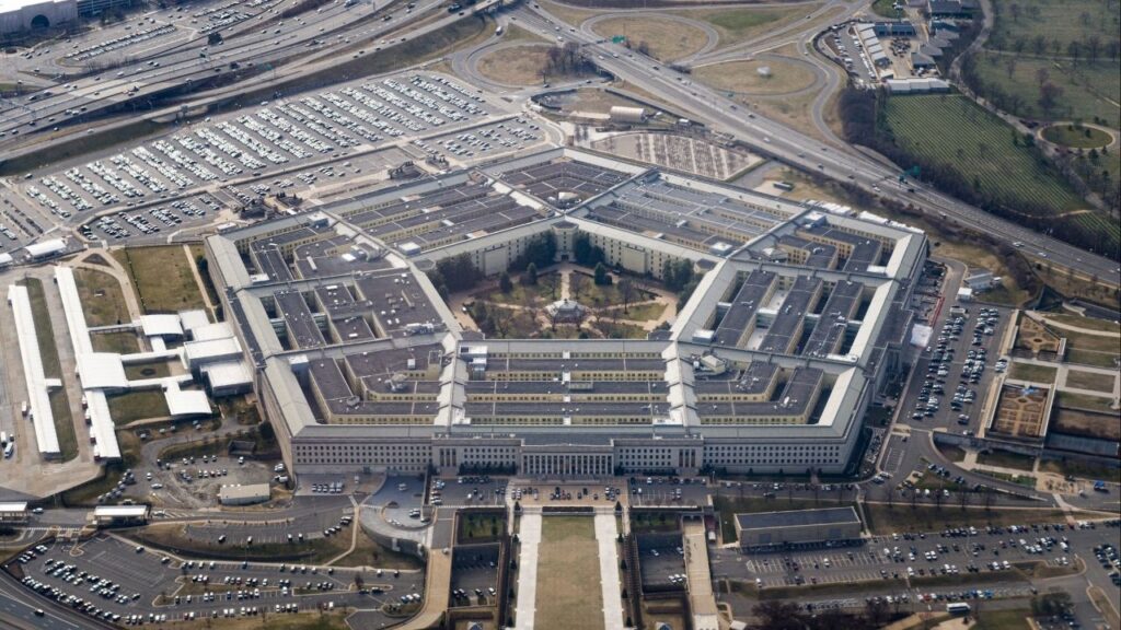 The Pentagon is seen from the air in Washington, U.S., March 3, 2022. (Reuters/Joshua Roberts)