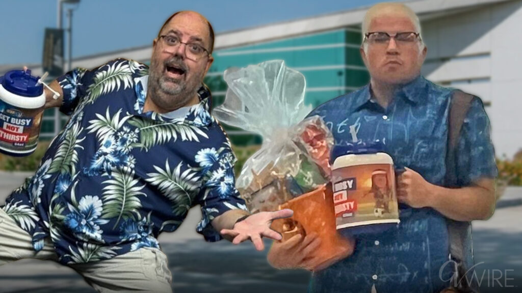 Image of Madera Community College instructor Todd Kandarian beside Public Information Officer Corey Burkarth, who allegedly is mocking Kandarian with his Halloween costume