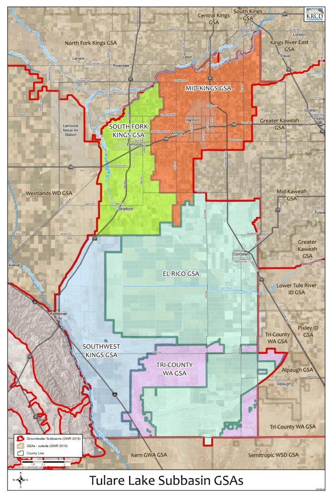 Map of Tulare Lake Subbasin Groundwater Sustainability Agencies 
