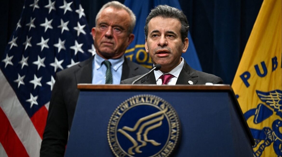 U.S. Food and Drug Administration Commissioner Marty Makary speaks during a press conference alongside U.S. Secretary of Health and Human Services Robert F. Kennedy Jr., and Centers for Medicare & Medicaid Services Administrator Mehmet Oz, discussing administration plans to lower drug costs, at the Department of Health and Human Services in Washington, D.C., U.S., October 29, 2025. REUTERS/Annabelle Gordon/File Photo