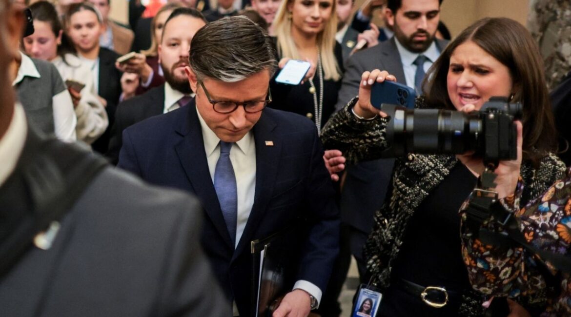 U.S. House Speaker Mike Johnson (R-LA) departs the House floor, following the vote of the U.S. House of Representatives, which passed the bill seeking to release files related to the late convicted sex offender Jeffrey Epstein, on Capitol Hill in Washington, D.C., U.S., November 18, 2025. (Reuters/Jonathan Ernst)
