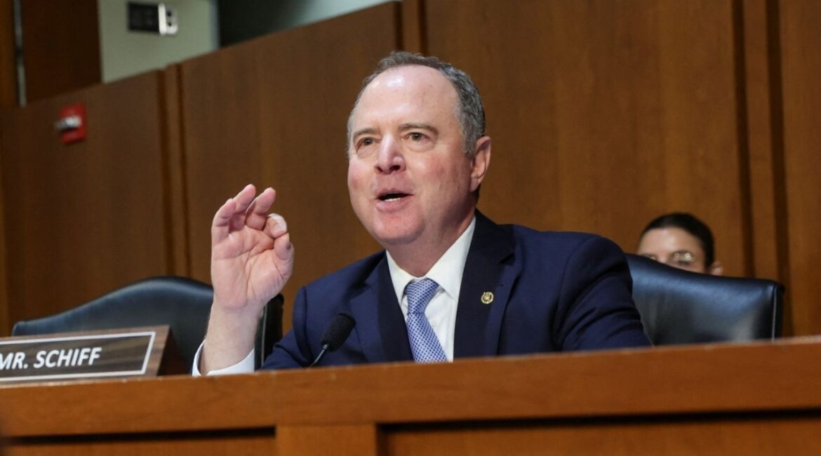 U.S. Senator Adam Schiff (D-CA) gestures as he speaks while FBI Director Kash Patel testifies before a Senate Judiciary Committee hearing on oversight of the Federal Bureau of Investigation, on Capitol Hill in Washington, D.C., U.S., September 16, 2025. (Reuters/Jonathan Ernst)