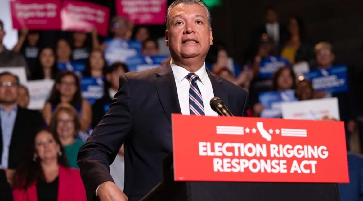 U.S. Senator Alex Padilla attends a rally about redistricting at the Democracy Center of the Japanese American National Museum in Los Angeles on Aug. 14, 2025. (CalMatters/Ted Soqui)