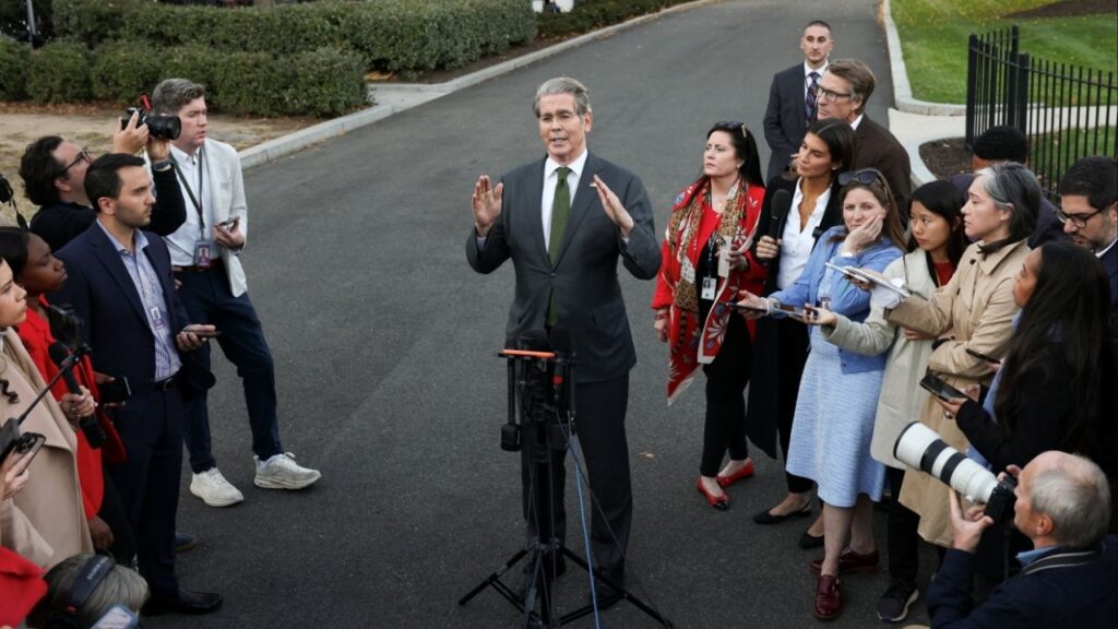 U.S. Treasury Secretary Scott Bessent speaks to reporters at the White House in Washington, D.C., U.S., November 5, 2025. (Reuters/Kevin Lamarque)
