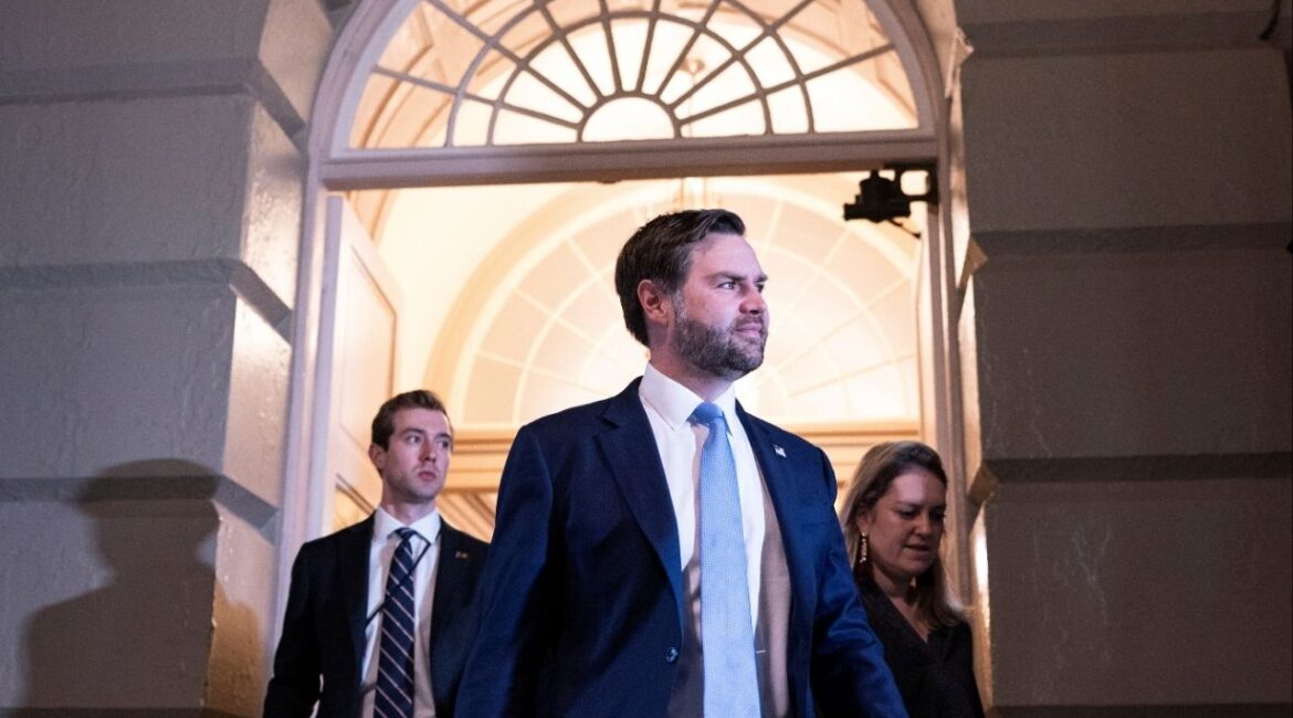 Vice President J.D. Vance arrives for a meeting of the House Republican Caucus ahead of a potential budget vote at the U.S. Capitol in Washington, D.C., U.S., March 11, 2025. (Reuters/Nathan Howard)