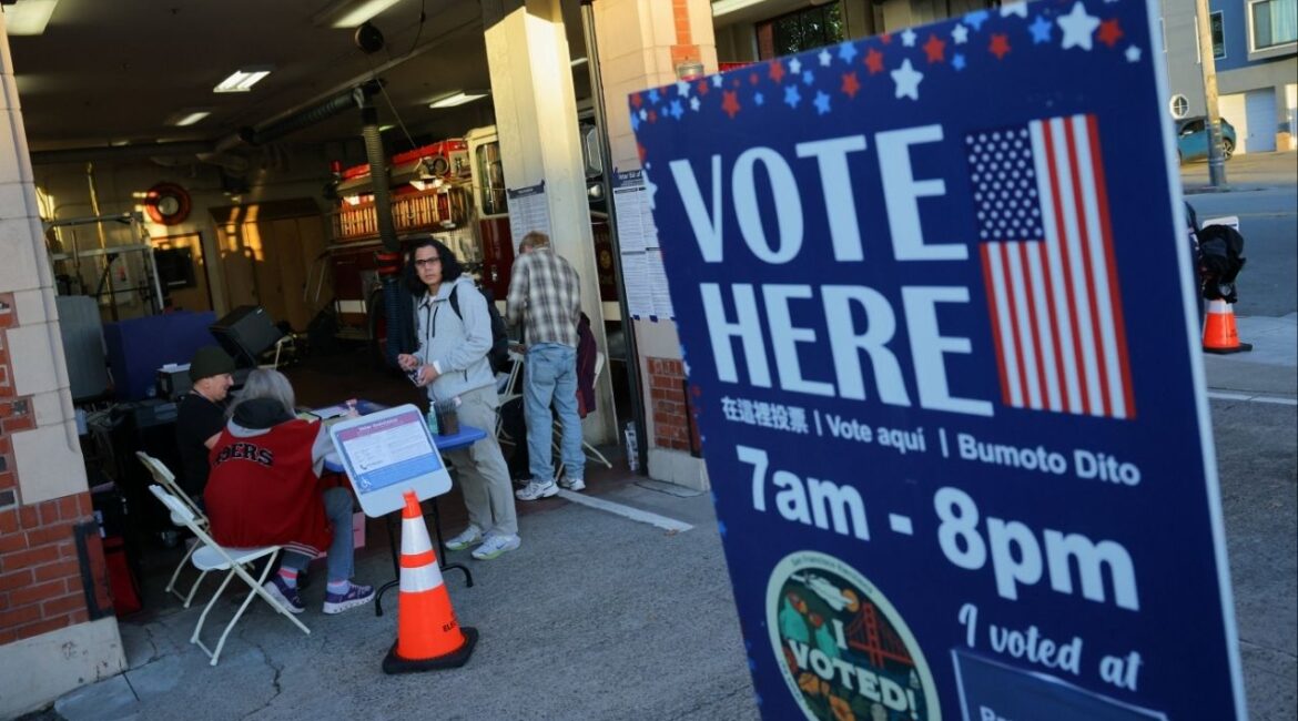 Voters arrive at a polling station in a fire station during California's special election on Proposition 50, a measure that would temporarily redraw congressional districts, in San Francisco, California, U.S., November 4, 2025. (Reuters/Carlos Barria)