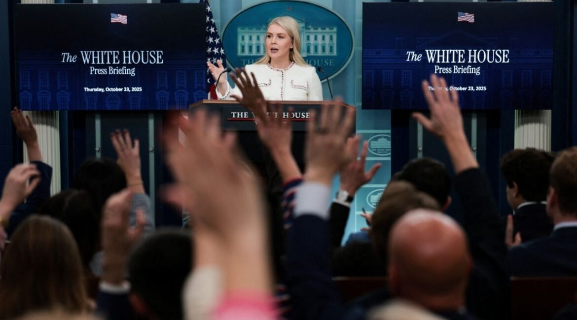 White House Press Secretary Karoline Leavitt takes questions from reporters during a press briefing at the White House in Washington, D.C., U.S., October 23, 2025. (Reuters/Jonathan Ernst)