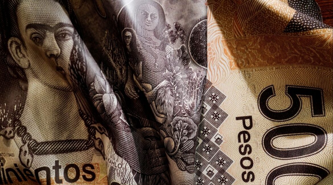 A detail of a sculpture depicting a five hundred peso bill is pictured at the Grupo Financiero Banorte headquarters in Mexico City, Mexico, January 16, 2024. (Reuters/Toya Sarno Jordan)