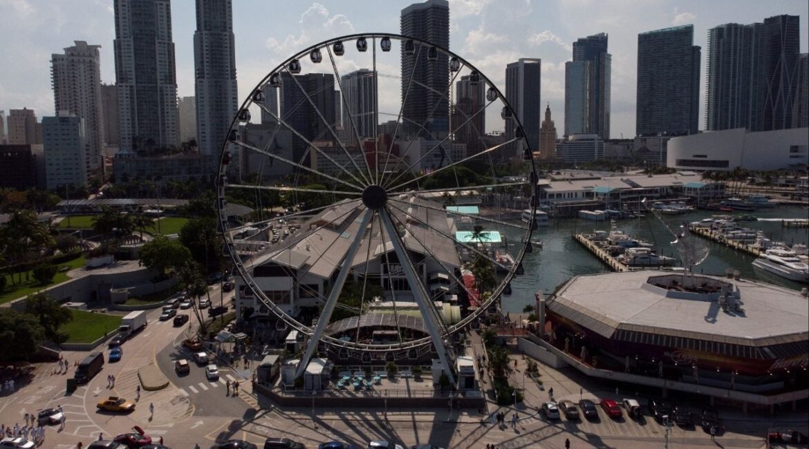 A general view of Downtown with the Ferris wheel at Bayside Marketplace, in Miami, Florida, U.S., June 18, 2022. Picture taken with a drone. (Reuters File)