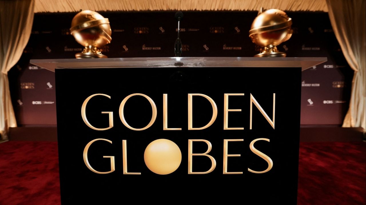A podium stands near Golden Globe statues, ahead of the announcement of the nominations for the 83rd Golden Globe Awards in Beverly Hills, California, U.S., December 8, 2025. (Reuters/Mario Anzuoni)