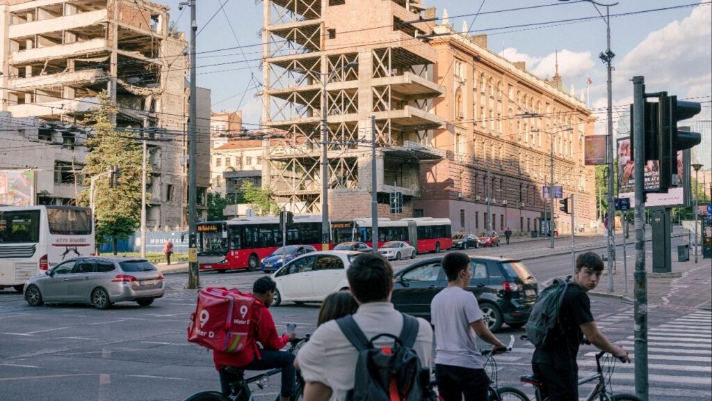 A real estate development project in Belgrade, Serbia, that would have replaced bombed-out buildings with a luxury hotel bearing the Trump name, June 3, 2025. The private equity firm headed by Jared Kushner, President Trump’s son-in-law, said on Monday, Dec. 15, 2025, that Kushner was withdrawing from a planned Trump-branded real estate deal in Serbia. (Vladimir Zivojinovic/The New York Times)