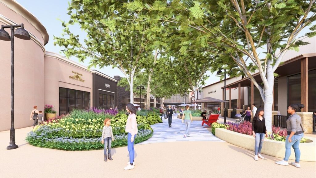 A rendering of the Outdoor Village that will start construction in late spring 2026 at Fashion Fair Mall. (Fashion Fair Mall)