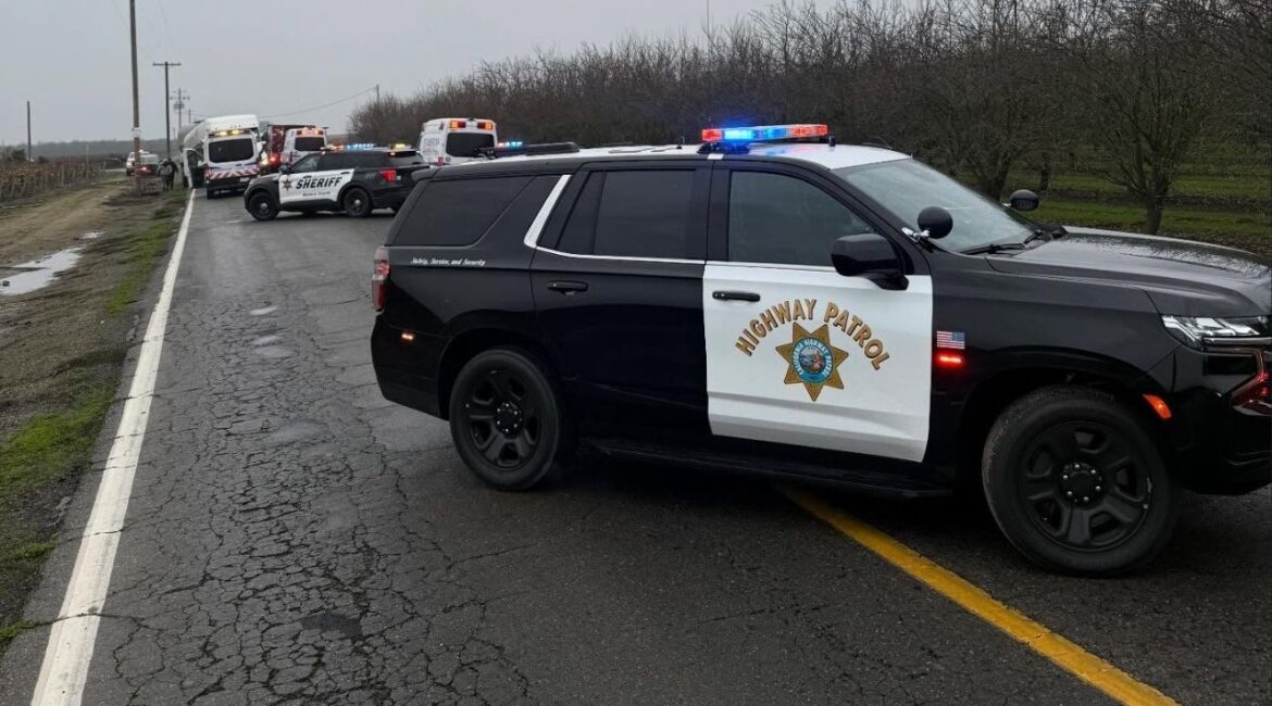 A two-vehicle crash has closed Road 23 near Avenue 13 in Madera County Wednesday, Dec. 31, 2025, and CHP is urging drivers to avoid the area. (CHP)