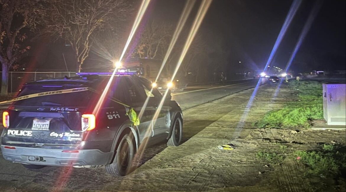 A woman died Friday, Dec. 19, 2025, evening after being struck by a vehicle near East Kennedy and Tulare streets in Madera. (Madera PD)