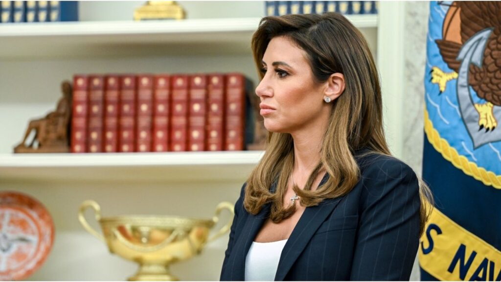 Alina Habba in the Oval Office of the White House on March 28, 2025. A federal appeals court ruling on Monday, Dec. 1, 2025, affirms a decision by a federal judge who in August concluded that Habba had been serving as New Jersey’s U.S. attorney without legal authority since July 1. (Kenny Holston/The New York Times)