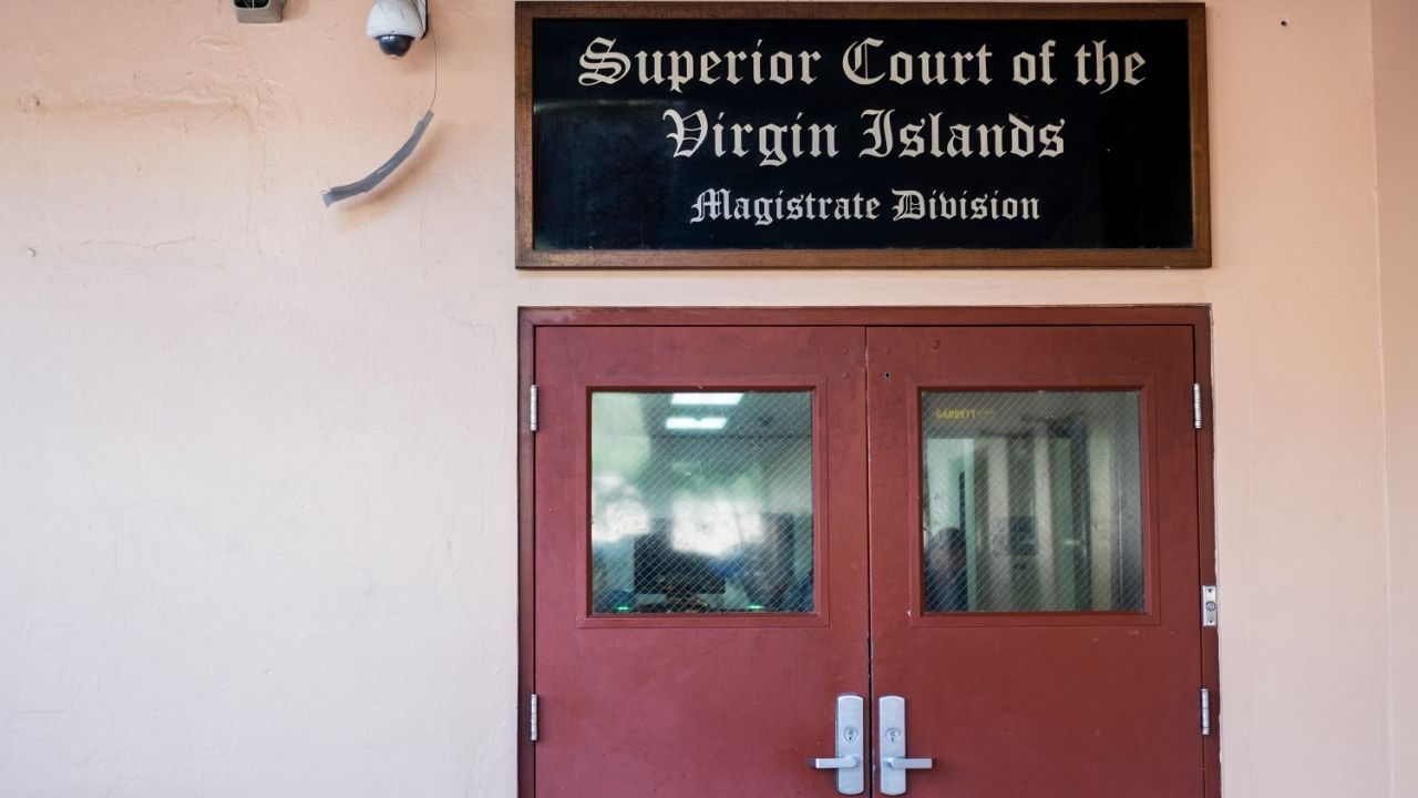An entrance at the Superior Court of the U.S. Virgin Islands, in St. Thomas, on Feb. 4, 2020. The executors of Jeffrey Epstein’s estate faced a civil suit filed here in 2021. Documents from the suit released in December 2025 included some that were not properly redacted digitally. (Dennis M. Rivera Pichardo/The New York Times)