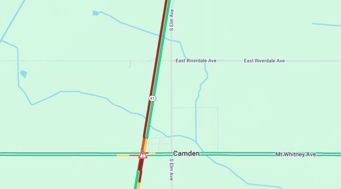 An overturned truck near Mt. Whitney Avenue is diverting traffic off southbound Highway 41, causing delays on Tuesday, Dec. 30, 2025. (Caltrans)