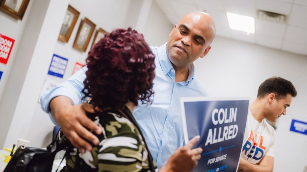 Colin Allred, then a U.S. representative and Democratic candidate for Senate, at the Dallas County Democratic Party office on Election Day in Dallas, Nov. 5, 2024. Allred said on Monday, Dec. 8, that he was dropping out of the 2026 race for Senator John Cornyn’s seat and would instead seek to return to the House of Representatives. (Desiree Rios/The New York Times)