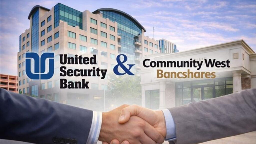 Community West and United Security banks announced a merger on Wednesday. Dec. 17, 2025. Leaders say the merger will increase scale and lending capacity for clients in Central California. (GV Wire Composite)