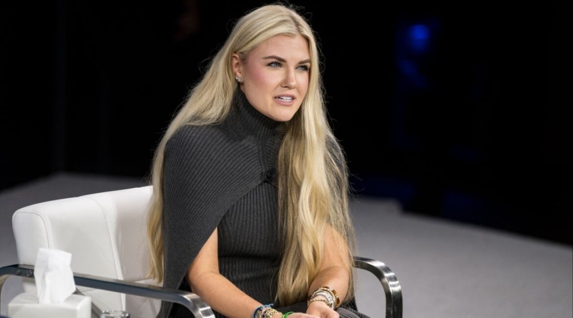 Erika Kirk, chief executive of Turning Point USA and the widow of the conservative activist Charlie Kirk, speaks during a conversation with Andrew Ross Sorkin at the DealBook Summit in New York, on Wednesday, Dec. 3, 2025. (Karsten Moran/The New York Times)