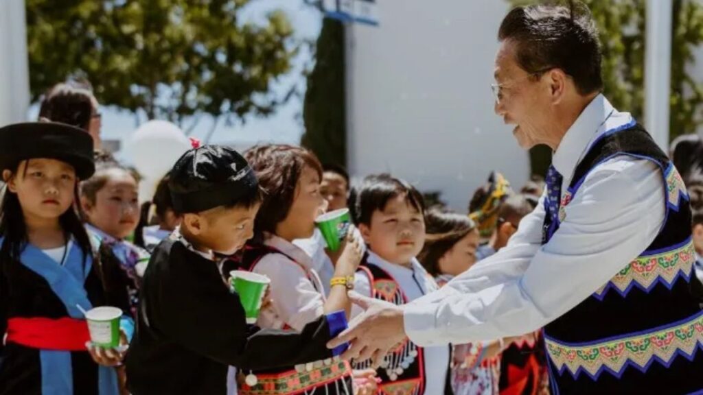 Image of Fresno City Councilmember Brandon Vang expressing gratitude to children from Balderas Elementary, a Hmong Dual Immersion school in his district, for their performance during his first AAPI Celebration at Fresno City Hall.