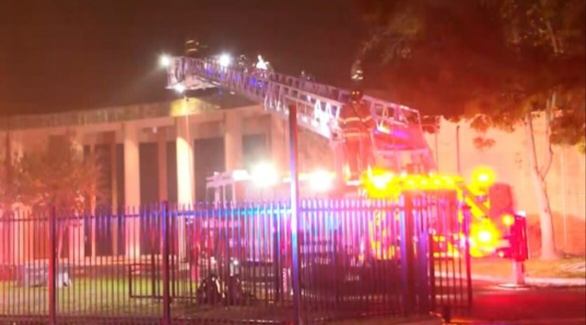 Fresno firefighters quickly extinguished a debris fire on a church roof early Wednesday, Dec. 10, 2025, after a man seen on the roof fled the scene. (Fresno FD)
