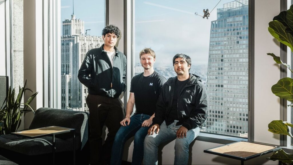 From left: Adarsh Hiremath, the chief technology officer of Mercor; Brendan Foody, it’s chief executive; and Surya Midha, its chairman, at the company’s offices in San Francisco, July 29, 2025. Just like past tech booms, the latest frenzy has produced a group of billionaires — at least on paper — from smaller start-ups. (Carolyn Fong/The New York Times)