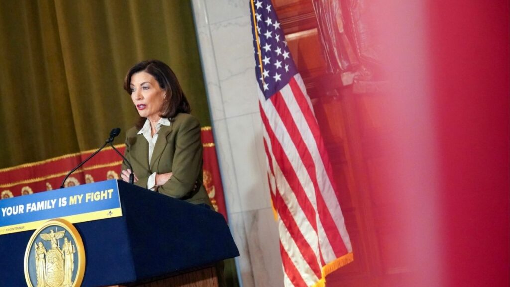 Gov. Kathy Hochul speaks at the Capitol in Albany, N.Y., Nov. 17, 2025. Hochul announced on Wednesday that she will sign a bill that will allow terminally ill New Yorkers to end their lives, using unusually personal language as she settled an emotional, decade-long battle between religious leaders and right-to-die advocates as she cast the debate in unusually personal terms. (Cindy Schultz/The New York Times).