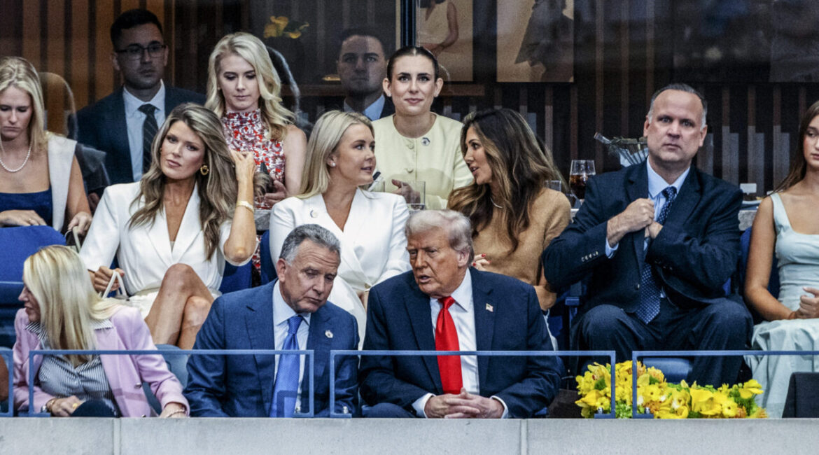 Image of US Attorney Lindsey Halligan attending the US Open tennis tournament with President Trump